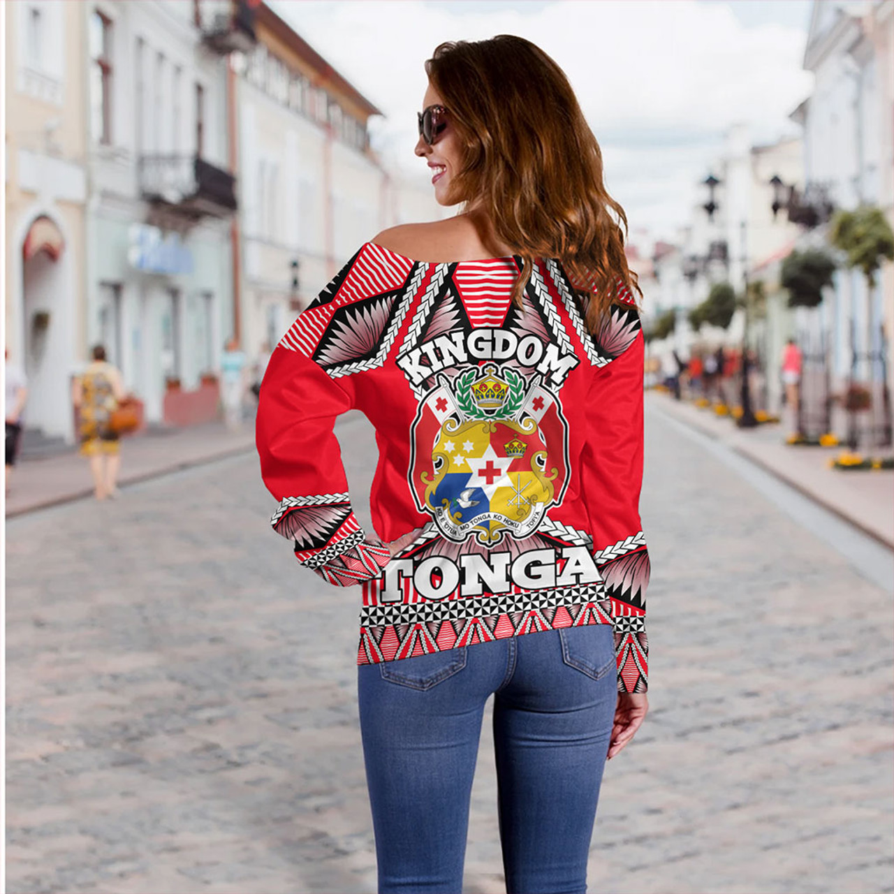 Tonga Off Shoulder Sweatshirt Kingdom Ngatu Sport Style