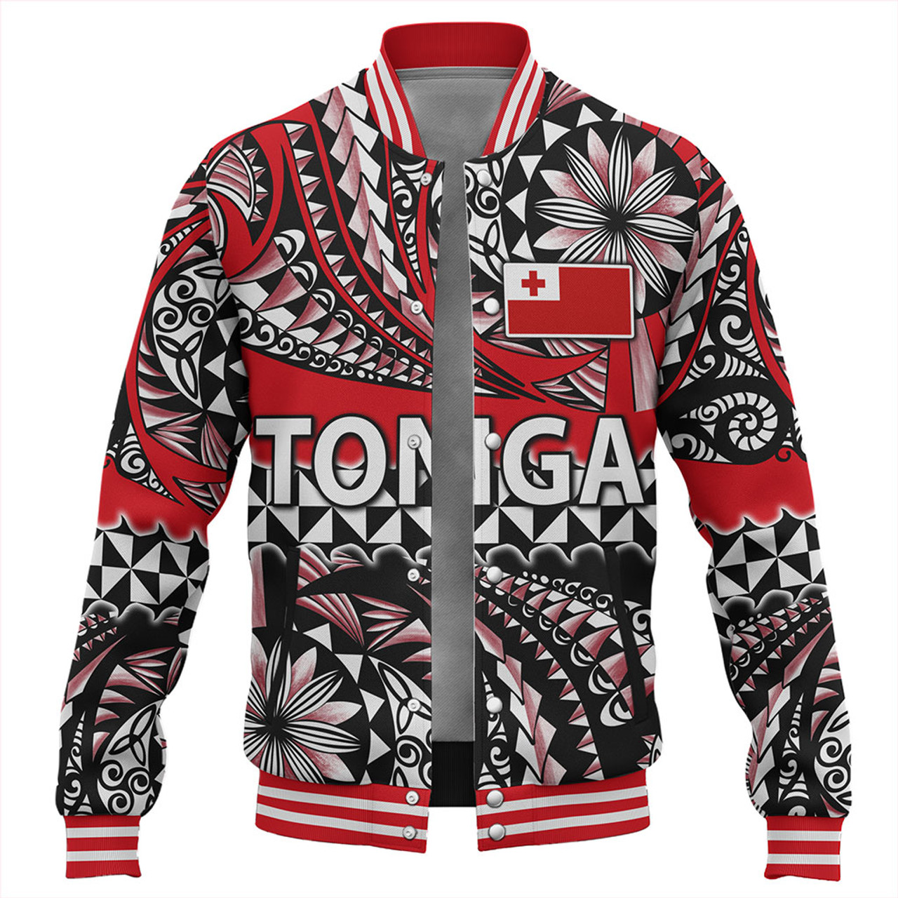 Tonga Baseball Jacket Polynesian Tattoo Tongan Tapa