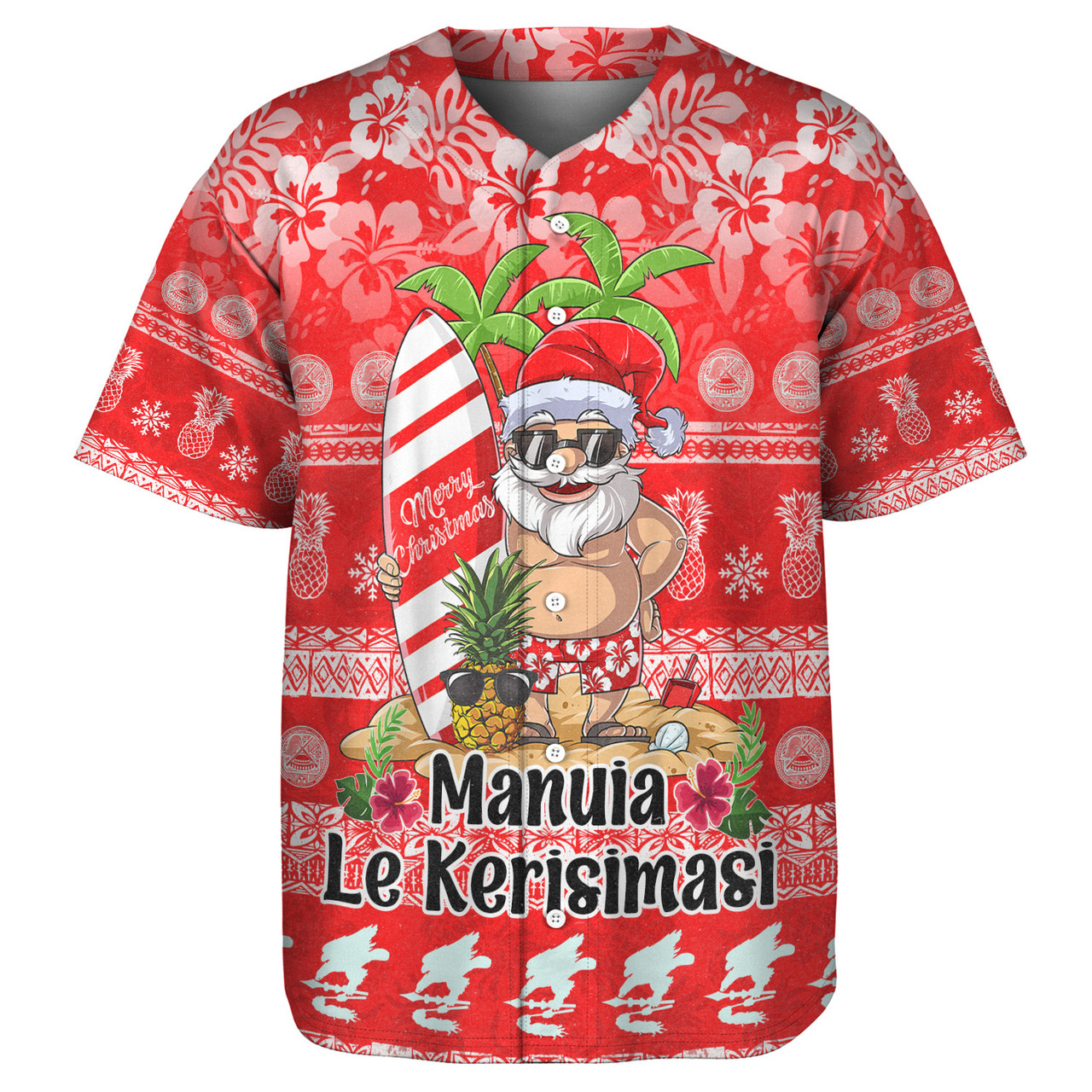 American Samoa Baseball Shirt Manuia Le Kerisimasi Tropical Xmas Patterns