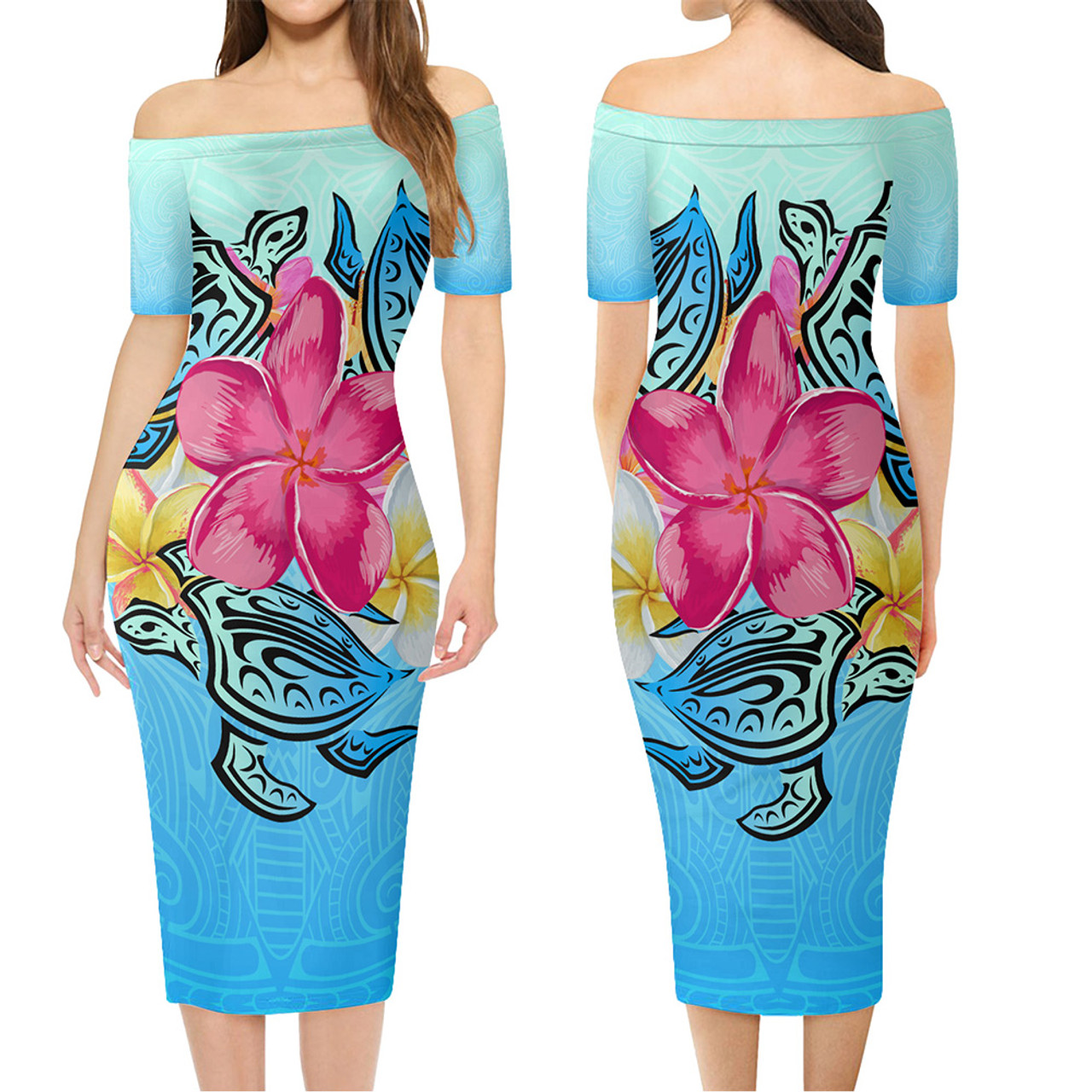 Hawaii Combo Short Sleeve Dress And Shirt Tropical Flowers And Turtles