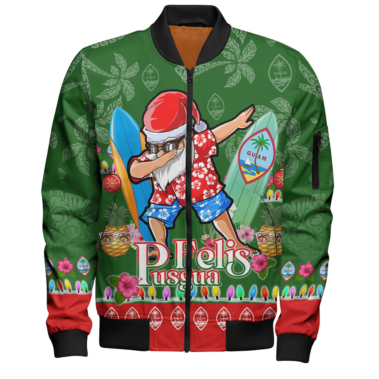 Guam Bomber Jacket Felis Pusgua Tropical Xmas Patterns