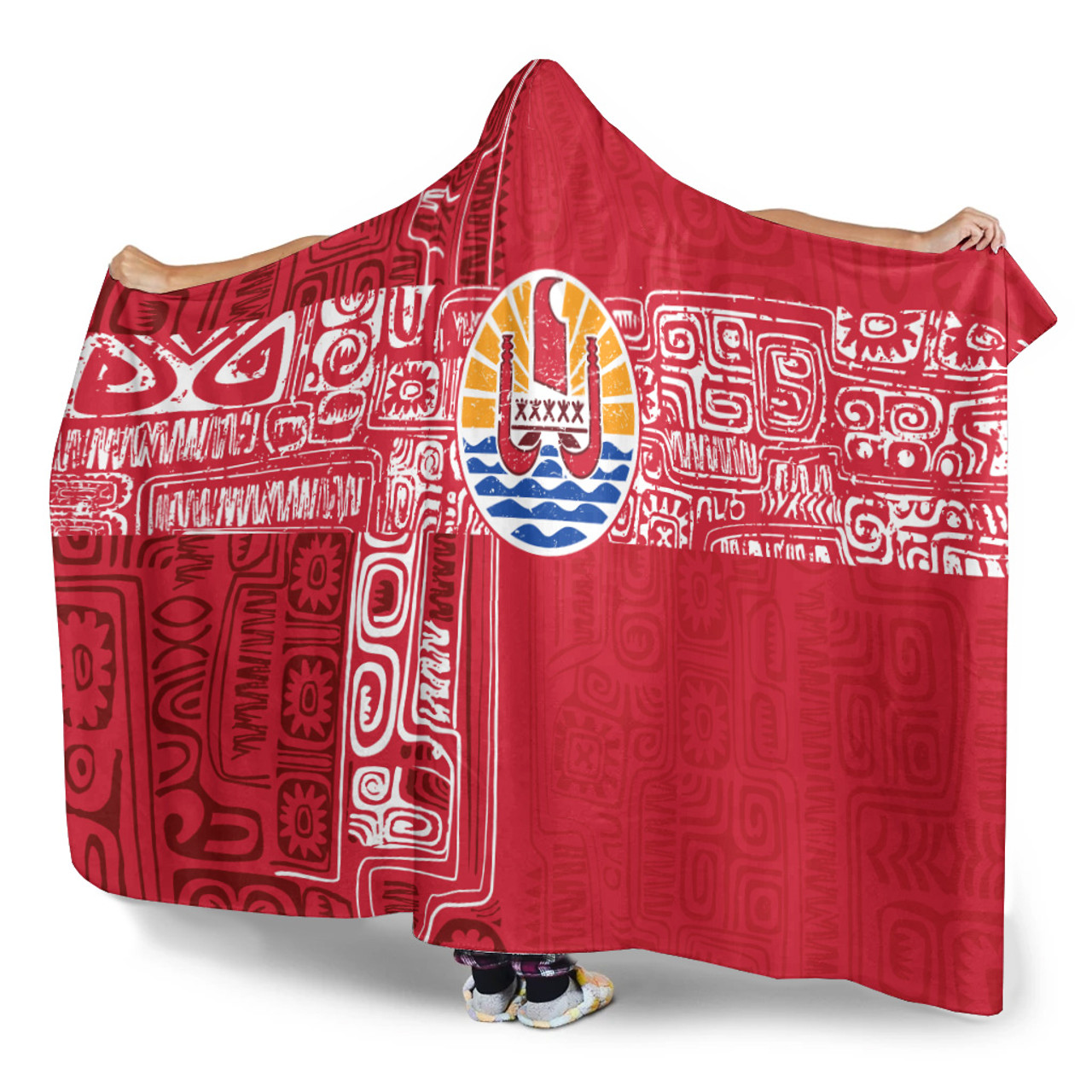 Tahiti Hooded Blanket French Polynesia Pattern Vintage Style