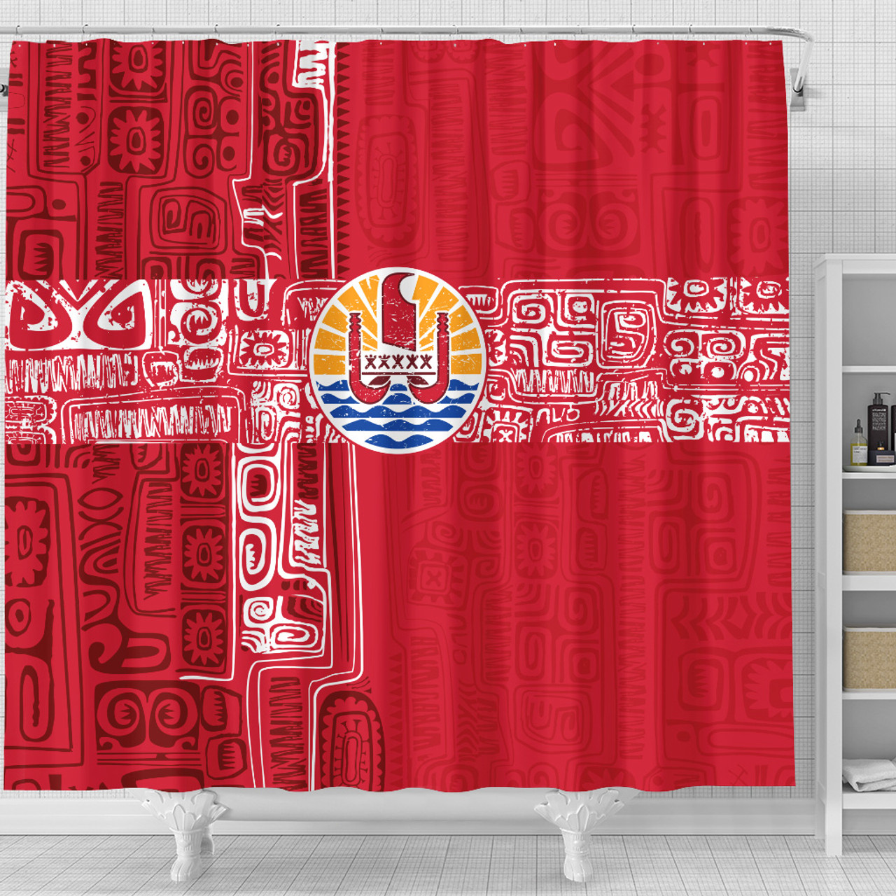 Tahiti Shower Curtain French Polynesia Pattern Vintage Style