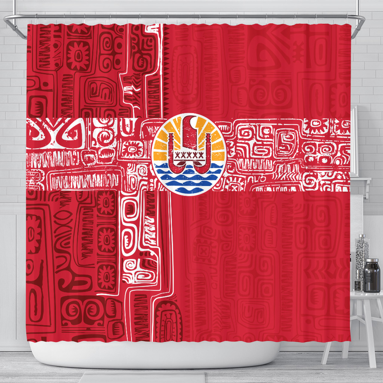 Tahiti Shower Curtain French Polynesia Pattern Vintage Style