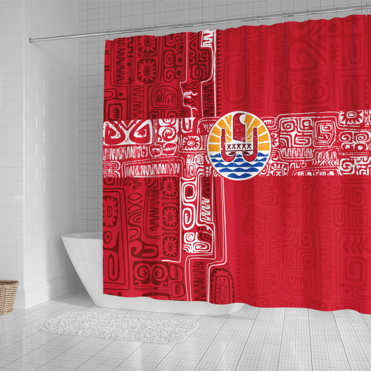 Tahiti Shower Curtain French Polynesia Pattern Vintage Style