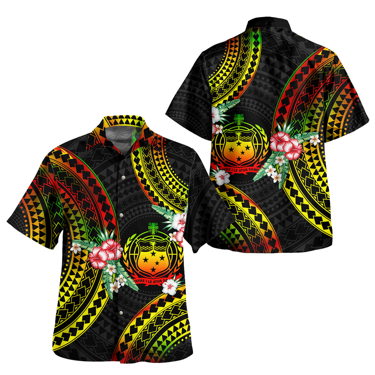 Samoa Combo Puletasi And Shirt Polynesian Pattern Reggae Color Hibiscus Flowers