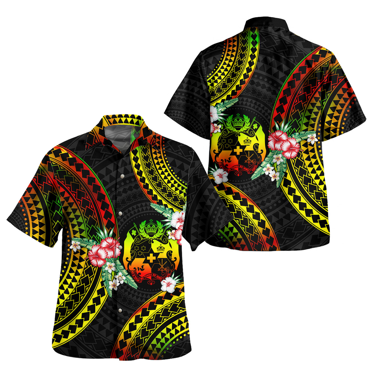 Tonga Combo Puletasi And Shirt Polynesian Pattern Reggae Color Hibiscus Flowers