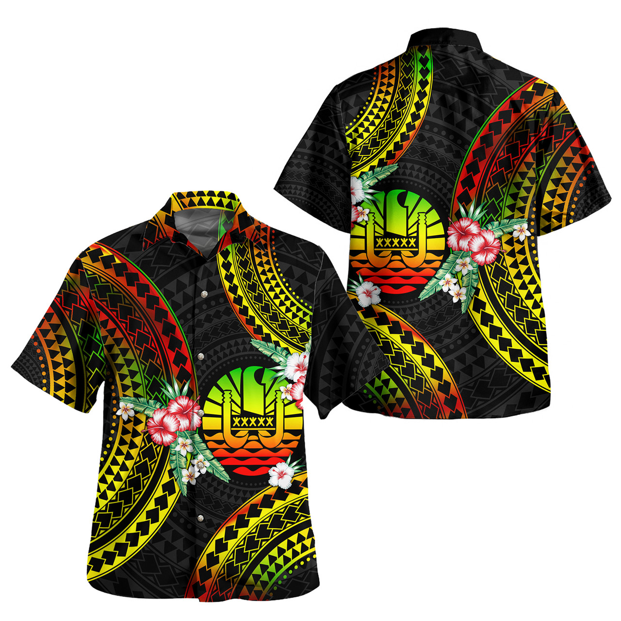 Tahiti Combo Puletasi And Shirt Polynesian Pattern Reggae Color Hibiscus Flowers