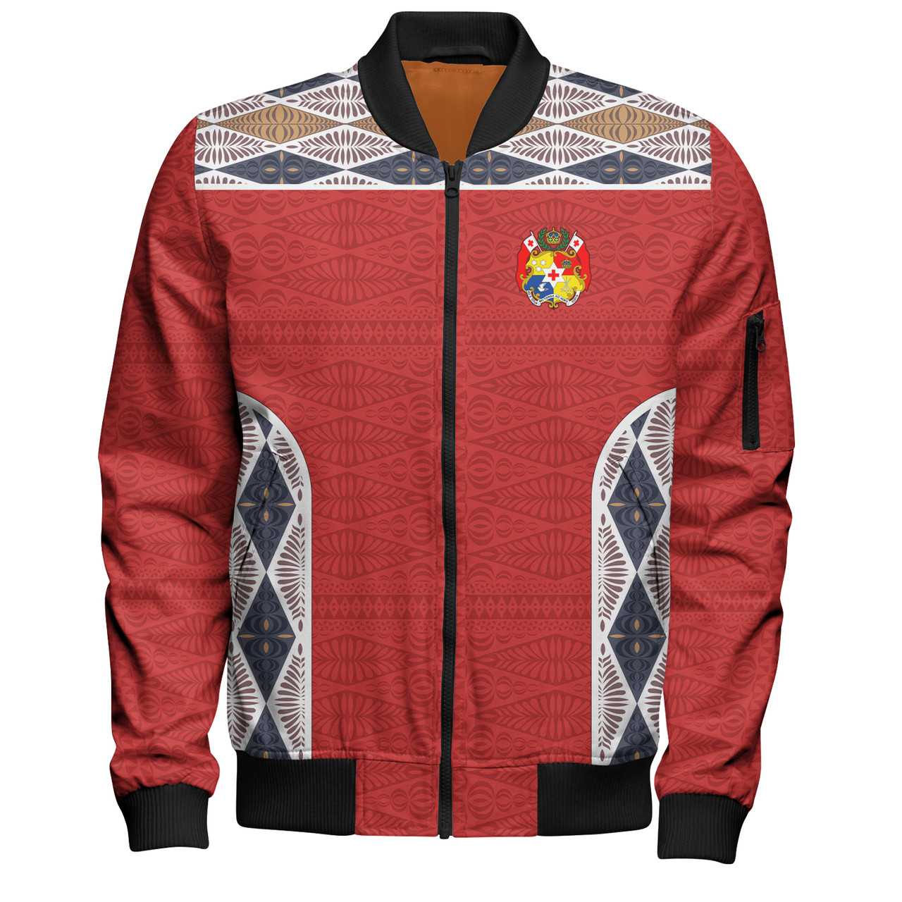 Tonga Bomber Jacket Tribal Pattern Coat Of Arms Of Tonga