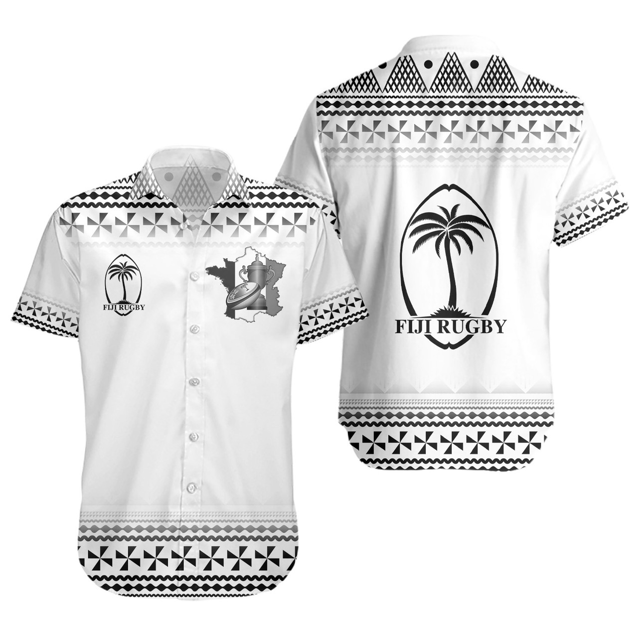 Fiji Short Sleeve Shirt Rugby Ball Tapa Patterns