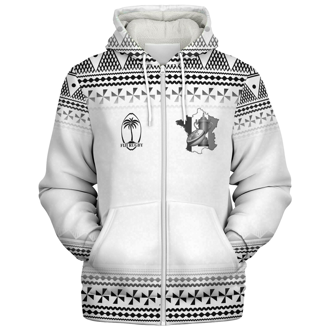 Fiji Sherpa Hoodie Rugby Ball Tapa Patterns