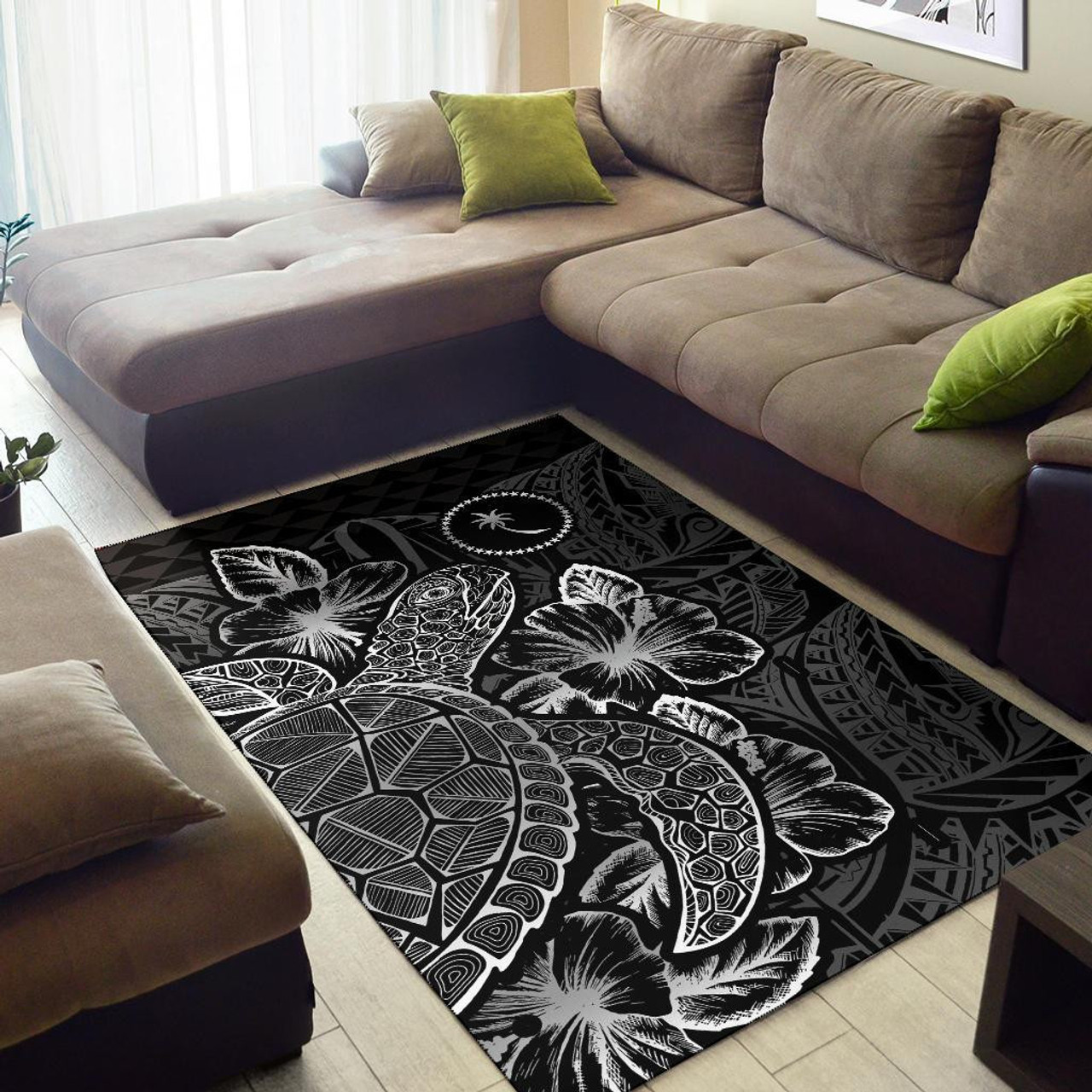 Chuuk Area Rugs Turtle Hibiscus Black Polynesian 2