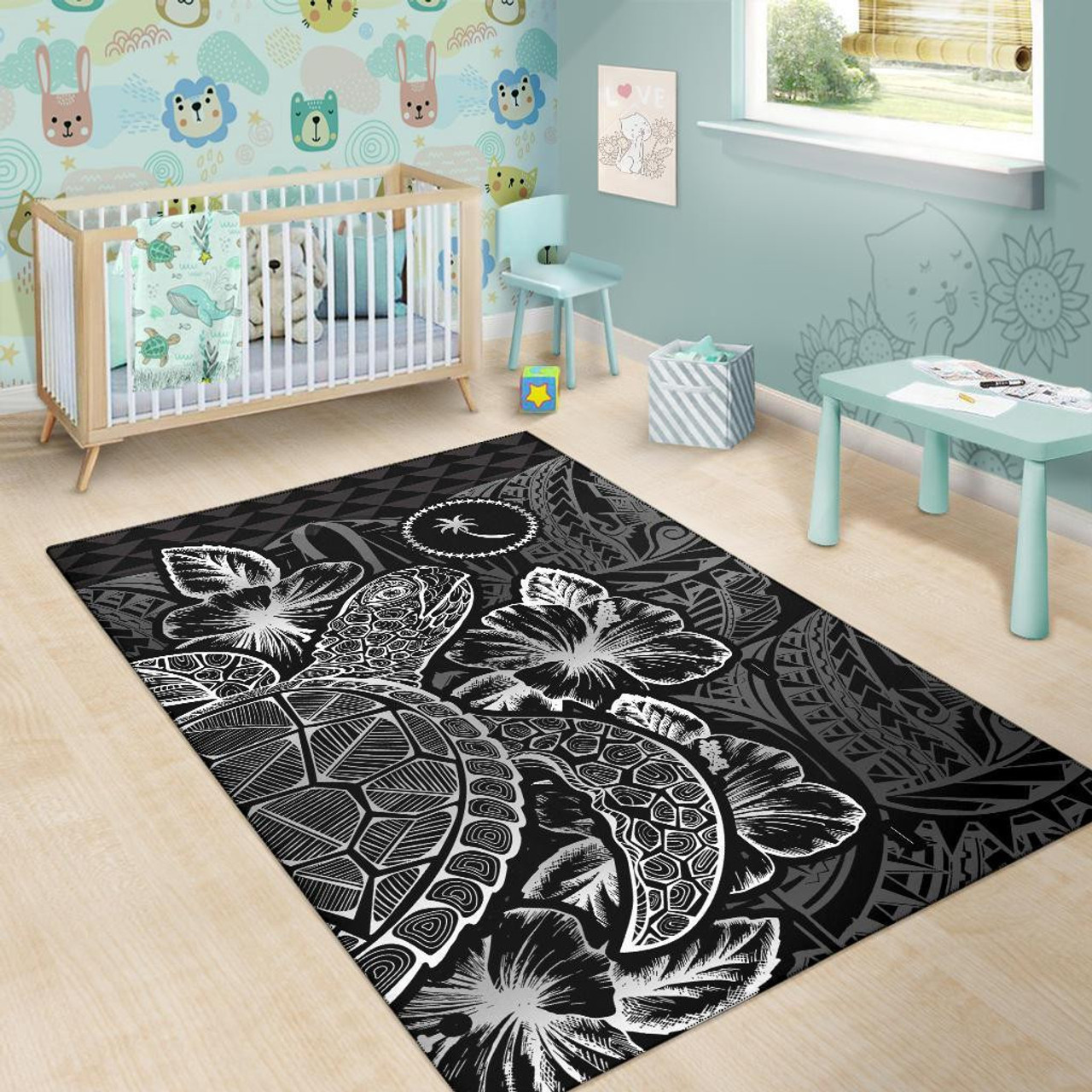 Chuuk Area Rugs Turtle Hibiscus Black Polynesian 6