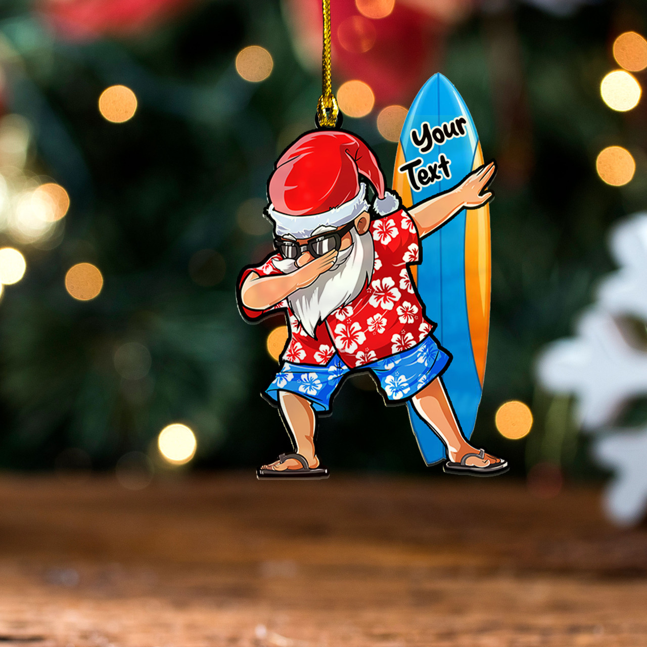 Hawaii Custom Personalised Acrylic And Wooden Ornament Mele Kalikimaka Dabbing Santa