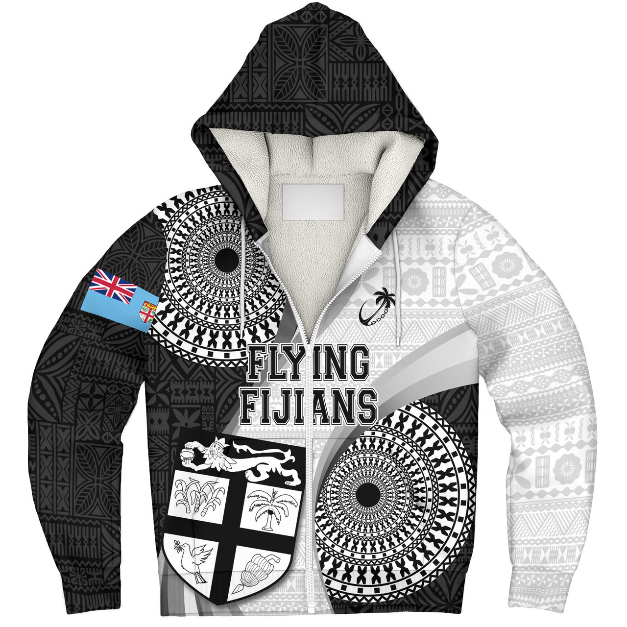 Fiji Sherpa Hoodie Flying Fijians Rugby Tribal Pattern With Shield 2023