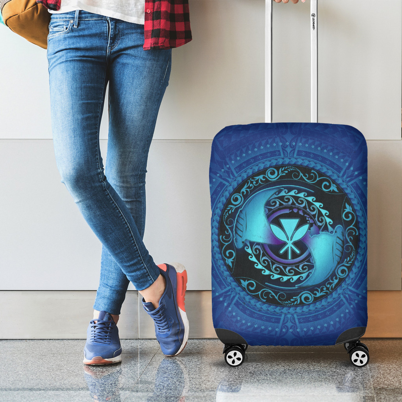 Hawaii Luggage Cover Manta Ray Couple Polynesian Ocean Style