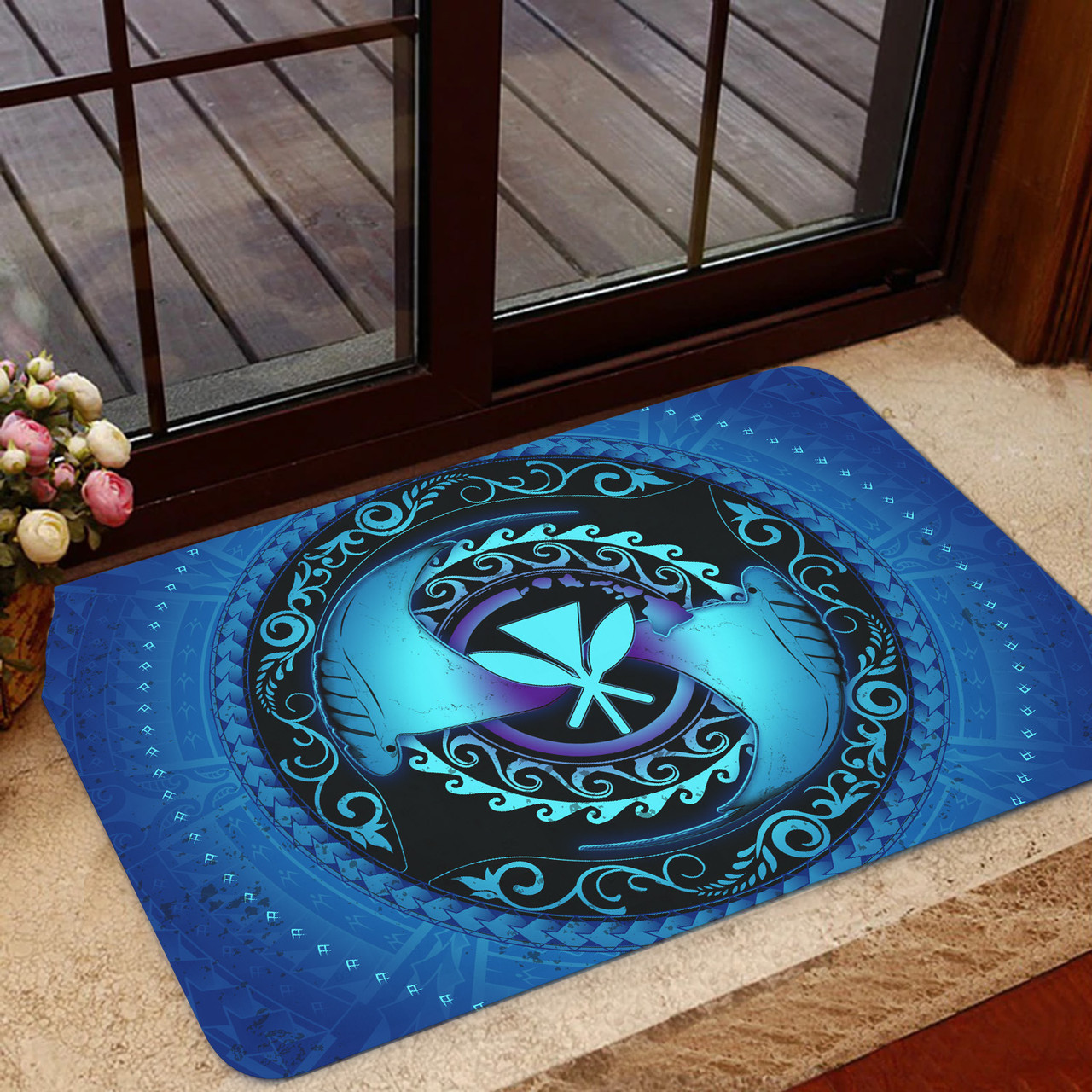 Hawaii Door Mat Manta Ray Couple Polynesian Ocean Style