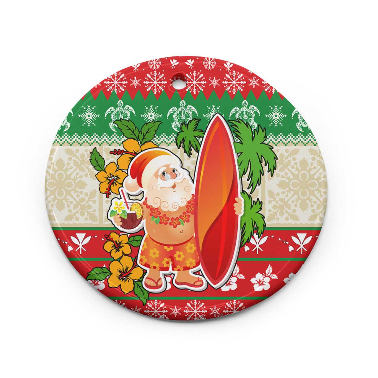 Hawaii Ceramic Ornament Christmas Santa Surfing