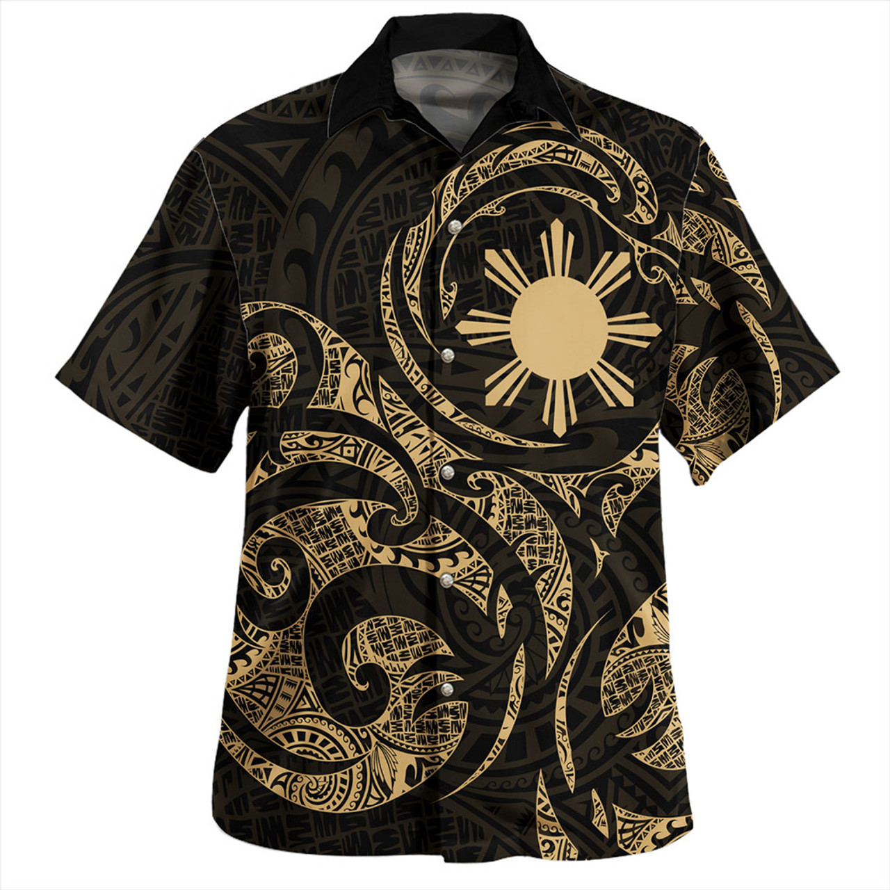 Philippines Filipinos Hawaiian Shirt Polynesian Tribal Pattern Simple Style Gold