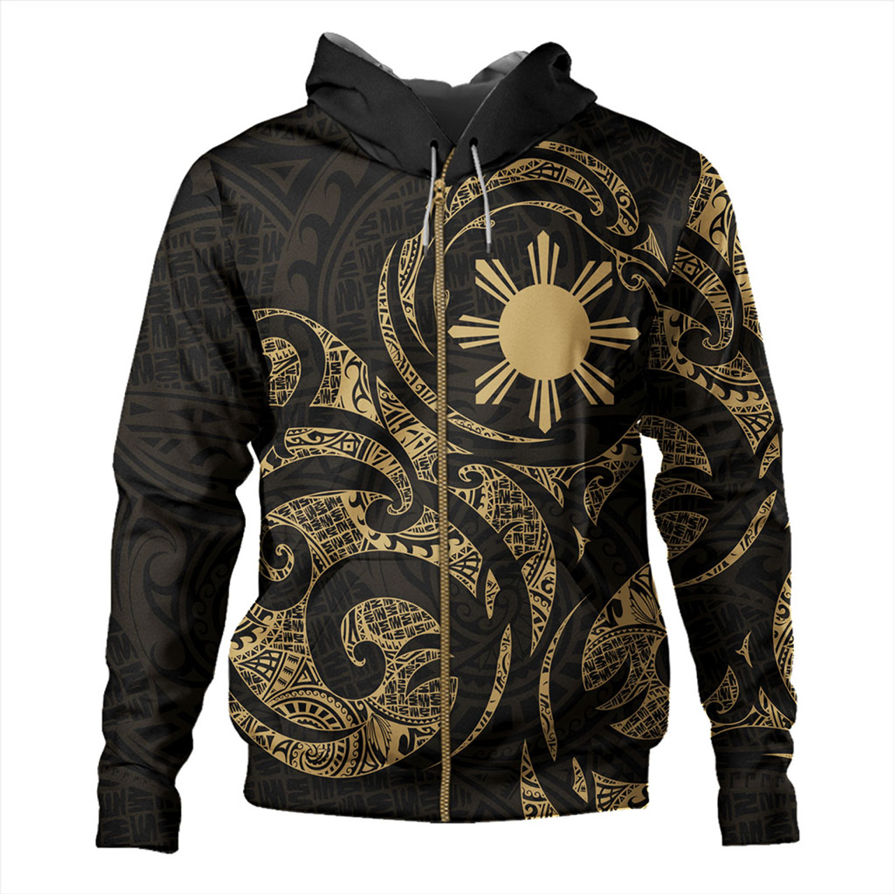 Philippines Filipinos Hoodie Polynesian Tribal Pattern Simple Style Gold