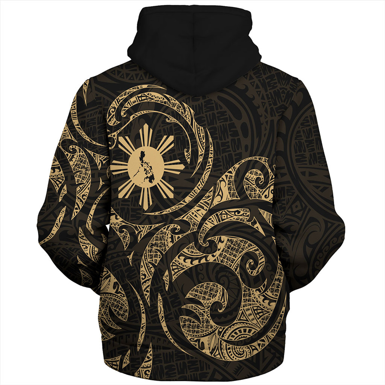Philippines Filipinos Sherpa Hoodie Polynesian Tribal Pattern Simple Style Gold