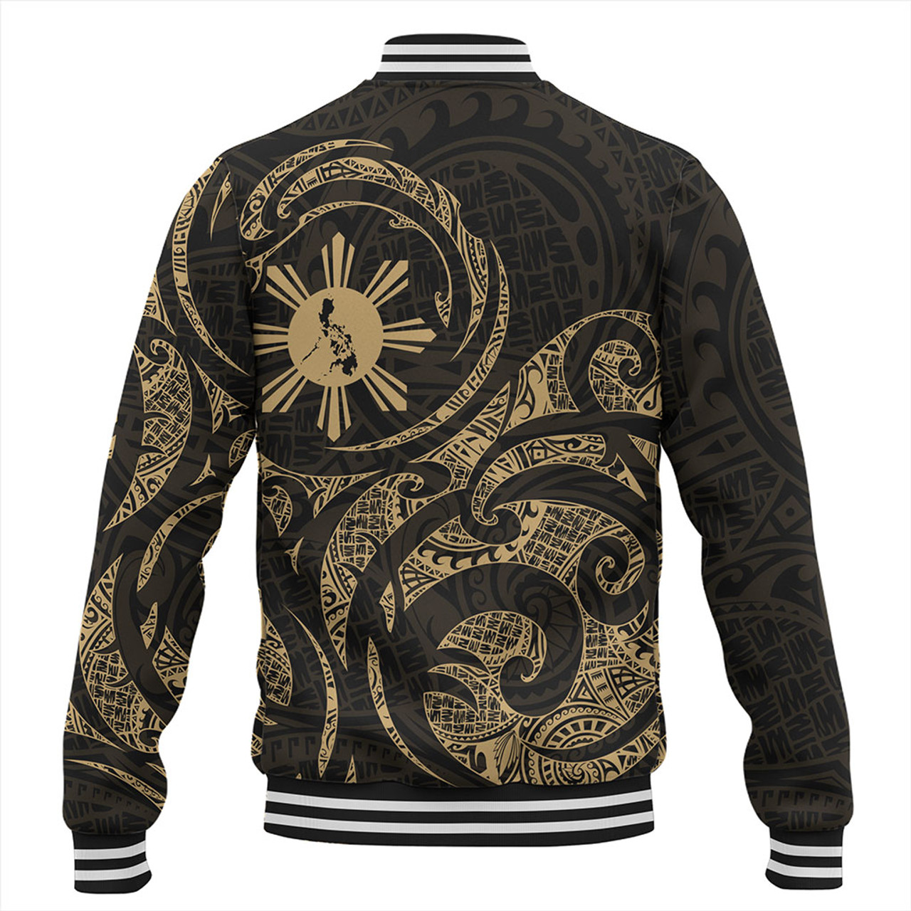 Philippines Filipinos Baseball Jacket Polynesian Tribal Pattern Simple Style Gold