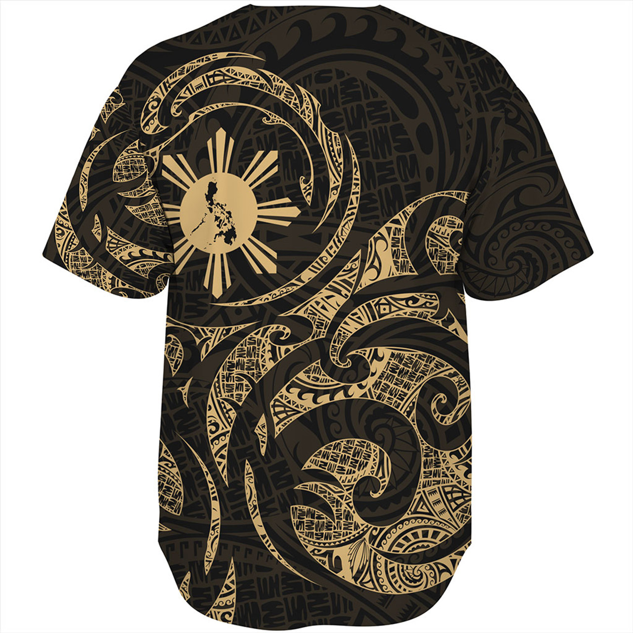 Philippines Filipinos Baseball Shirt Polynesian Tribal Pattern Simple Style Gold