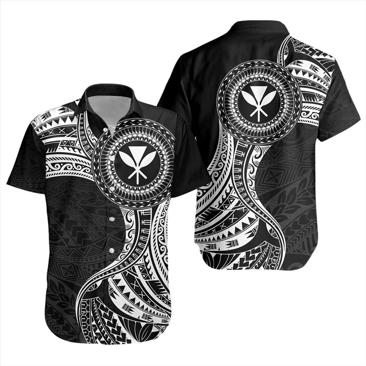Hawaii Short Sleeve Shirt Kanaka Maoli Round Polynesian Tribal White