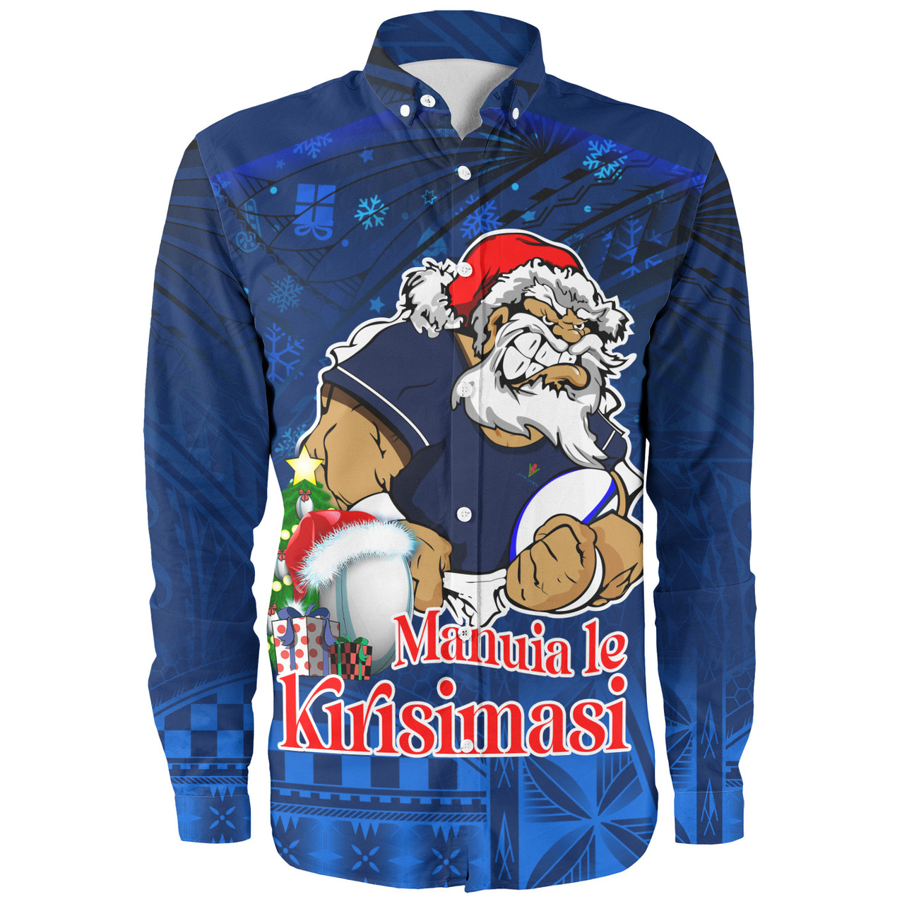 Samoa Long Sleeve Shirt Manuia Le Kirisimasi Rugby Santa Style