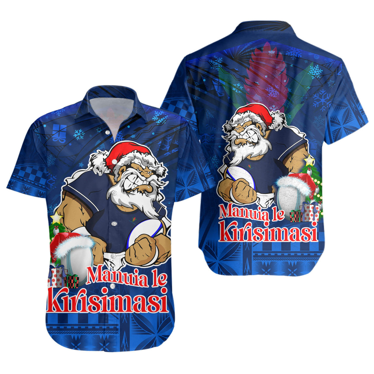 Samoa Short Sleeve Shirt Manuia Le Kirisimasi Rugby Santa Style