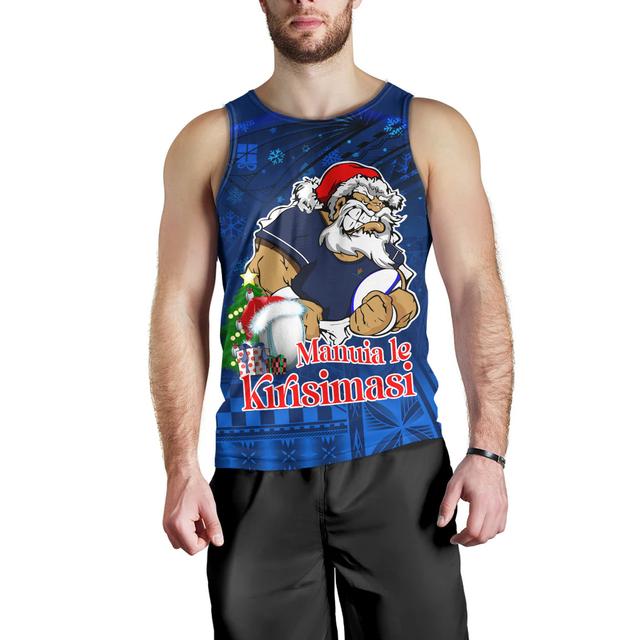 Samoa Tank Top Manuia Le Kirisimasi Rugby Santa Style