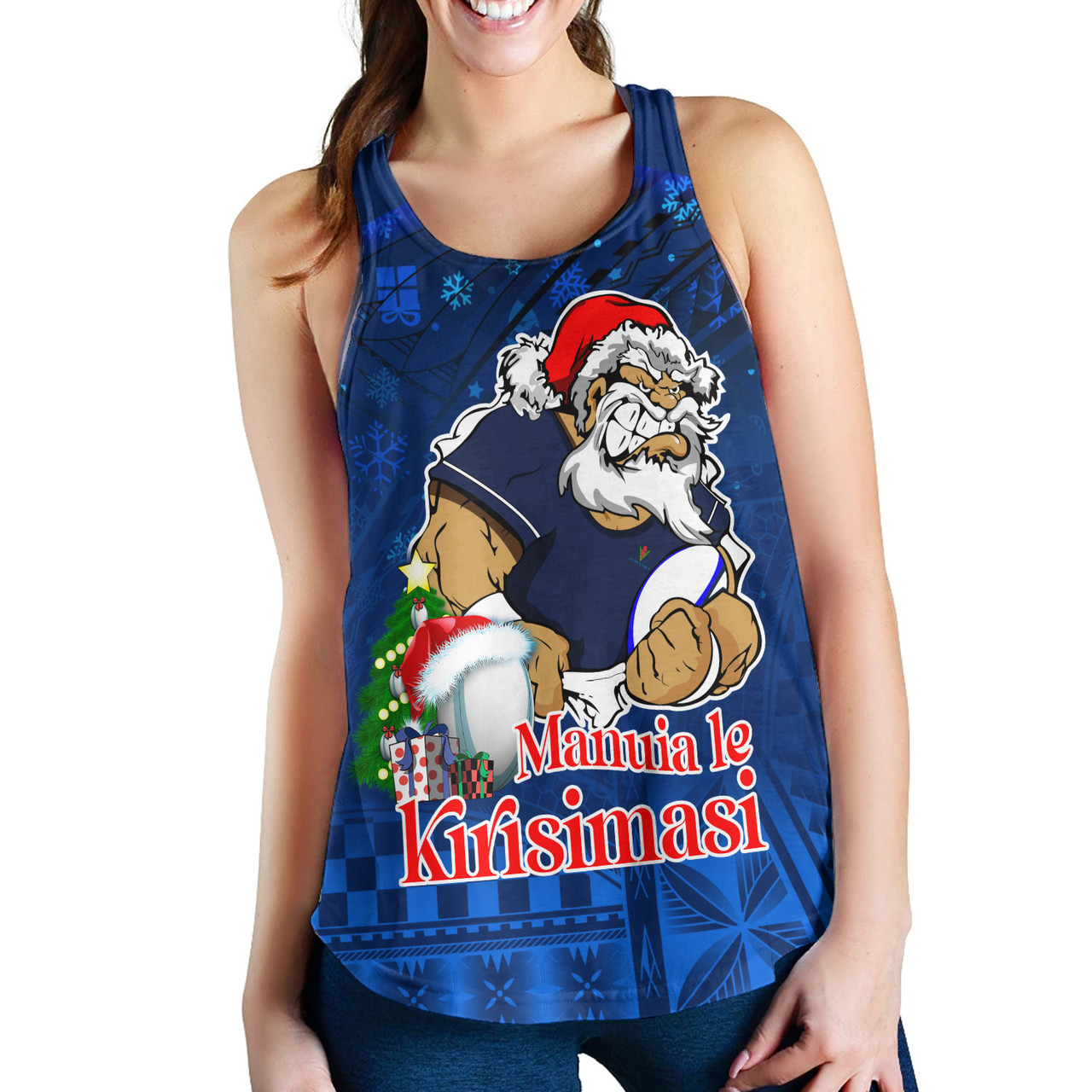 Samoa Women Tank Manuia Le Kirisimasi Rugby Santa Style