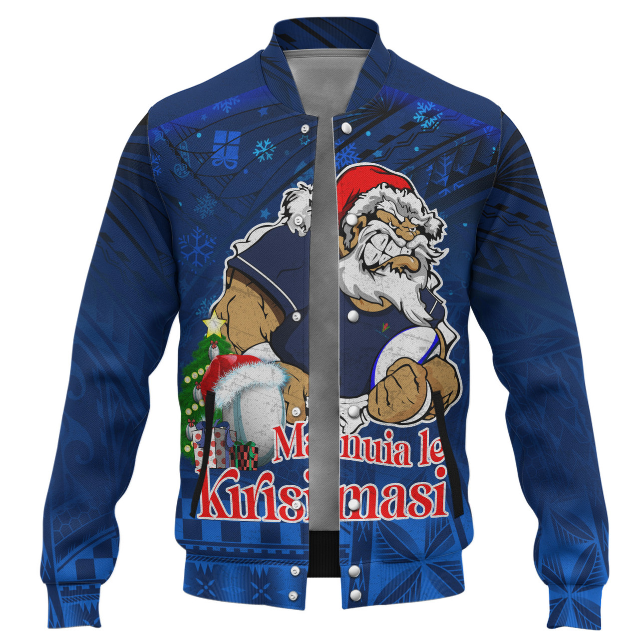 Samoa Baseball Jacket Manuia Le Kirisimasi Rugby Santa Style