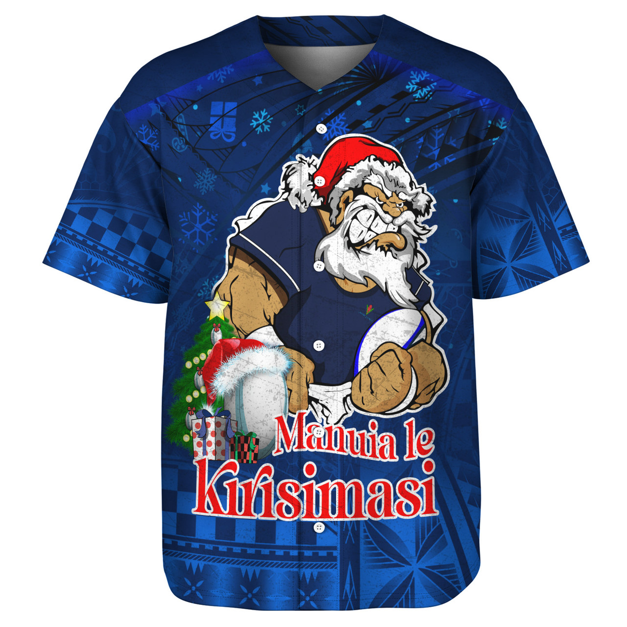 Samoa Baseball Shirt Manuia Le Kirisimasi Rugby Santa Style