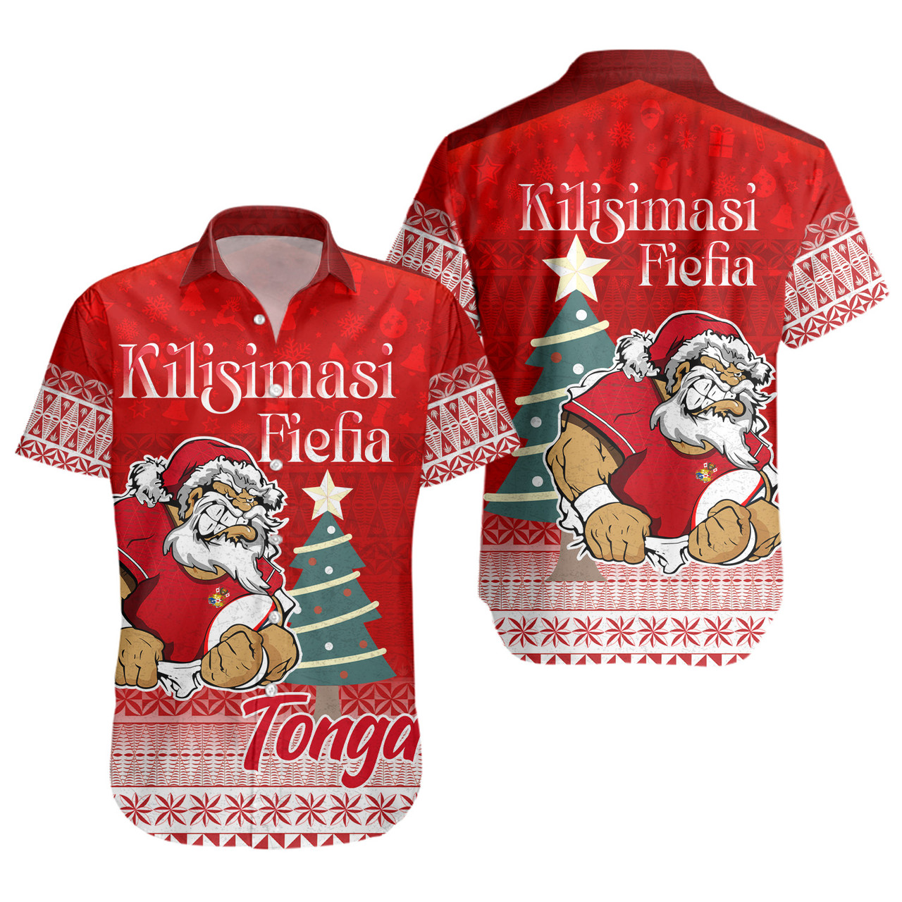 Tonga Short Sleeve Shirt Kilisimasi Fiefia Rugby Santa Style