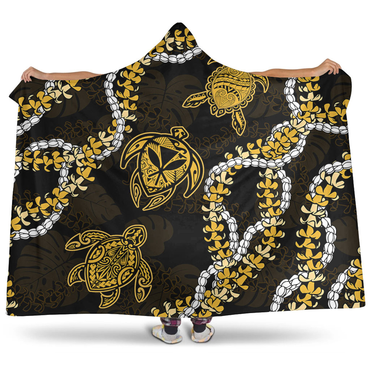 Hawaii Hooded Blanket Kanaka Maoli Floral Puakenikeni Lei