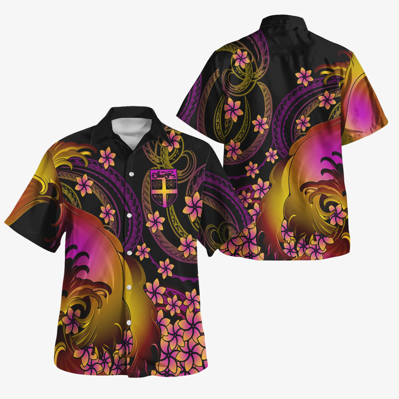 Fiji Polynesian Pattern Combo Dress And Shirt Plumeria In Wave