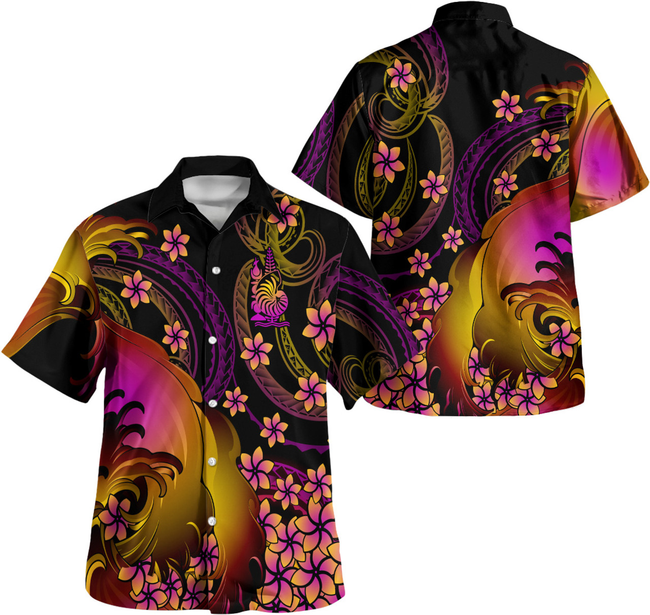 New Caledonia Polynesian Pattern Combo Dress And Shirt Plumeria In Wave