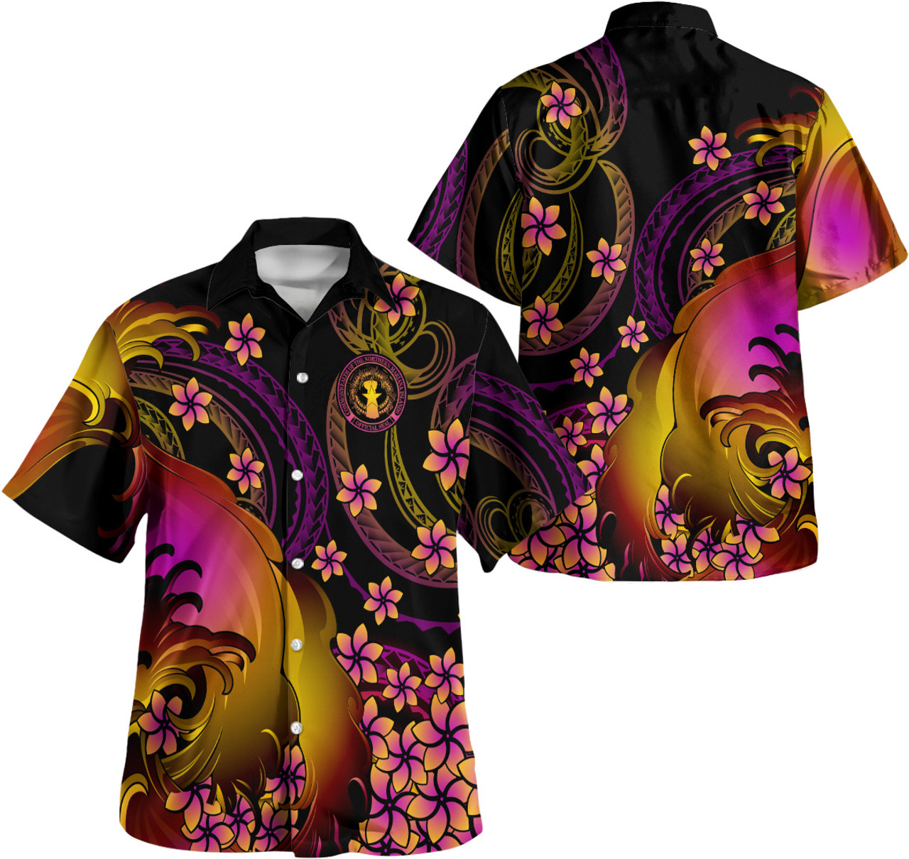 Northern Mariana Islands Polynesian Pattern Combo Dress And Shirt Plumeria In Wave