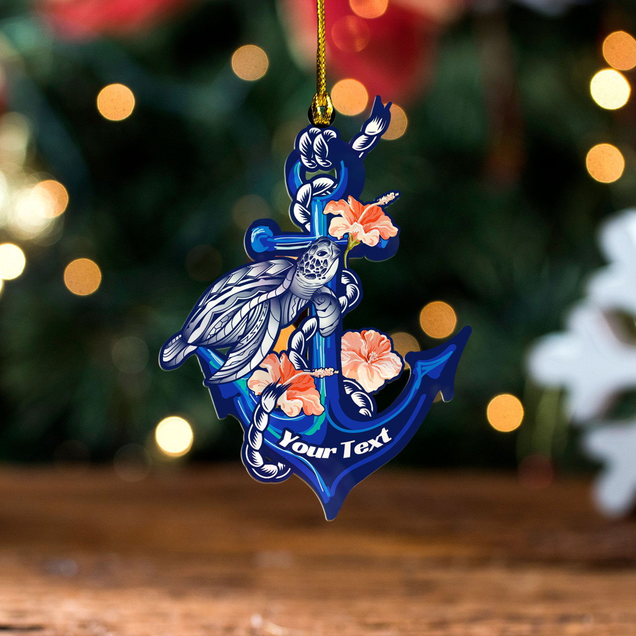 Turtle Anchor Hibiscus Flowers Acrylic And Wooden Ornament