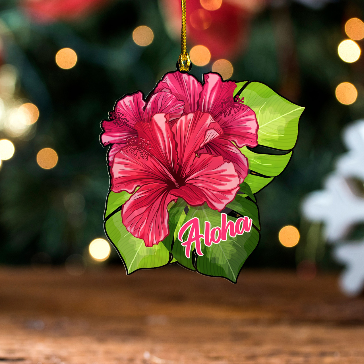 Hawaii Acrylic And Wooden Ornament Christmas Aloha Hibiscus Flowers