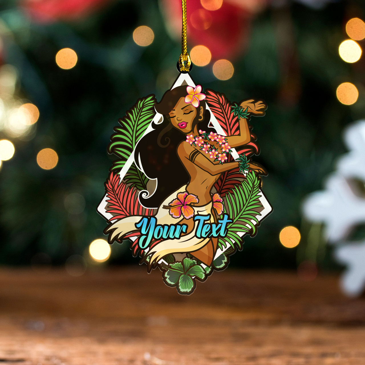 Hawaii Acrylic And Wooden Ornament Hula Girls Tropical Flowers