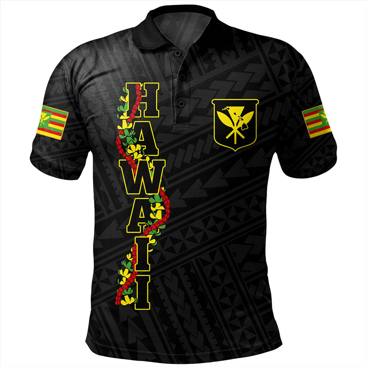 Hawaii Polo Shirt Kanaka Maoli Floral Puakenikeni Lei Reggae