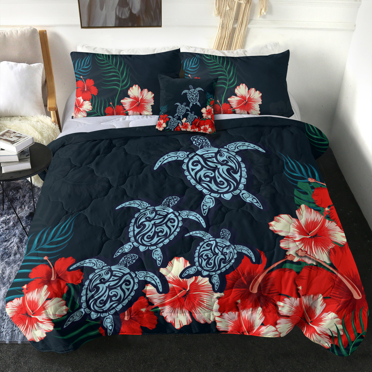 Hawaii Comforter Four Turtle Hibiscus Tropical