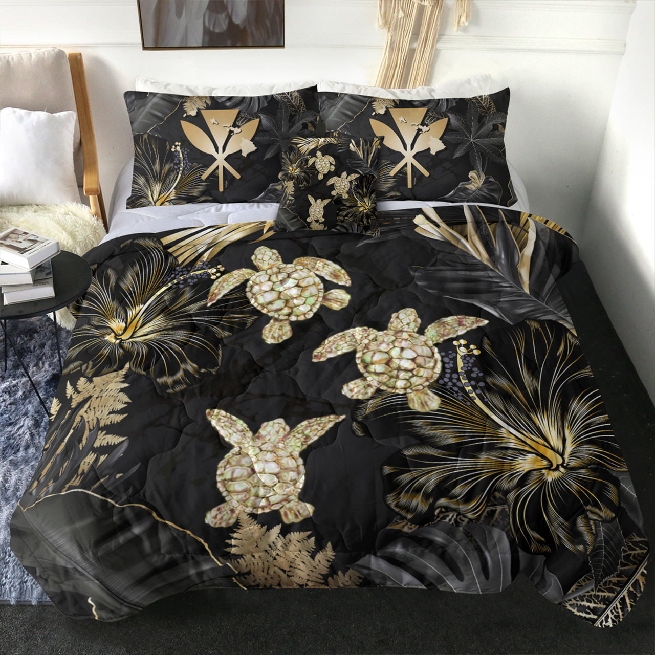 Hawaii Comforter Kanaka Maoli Golden Tropical Turtle