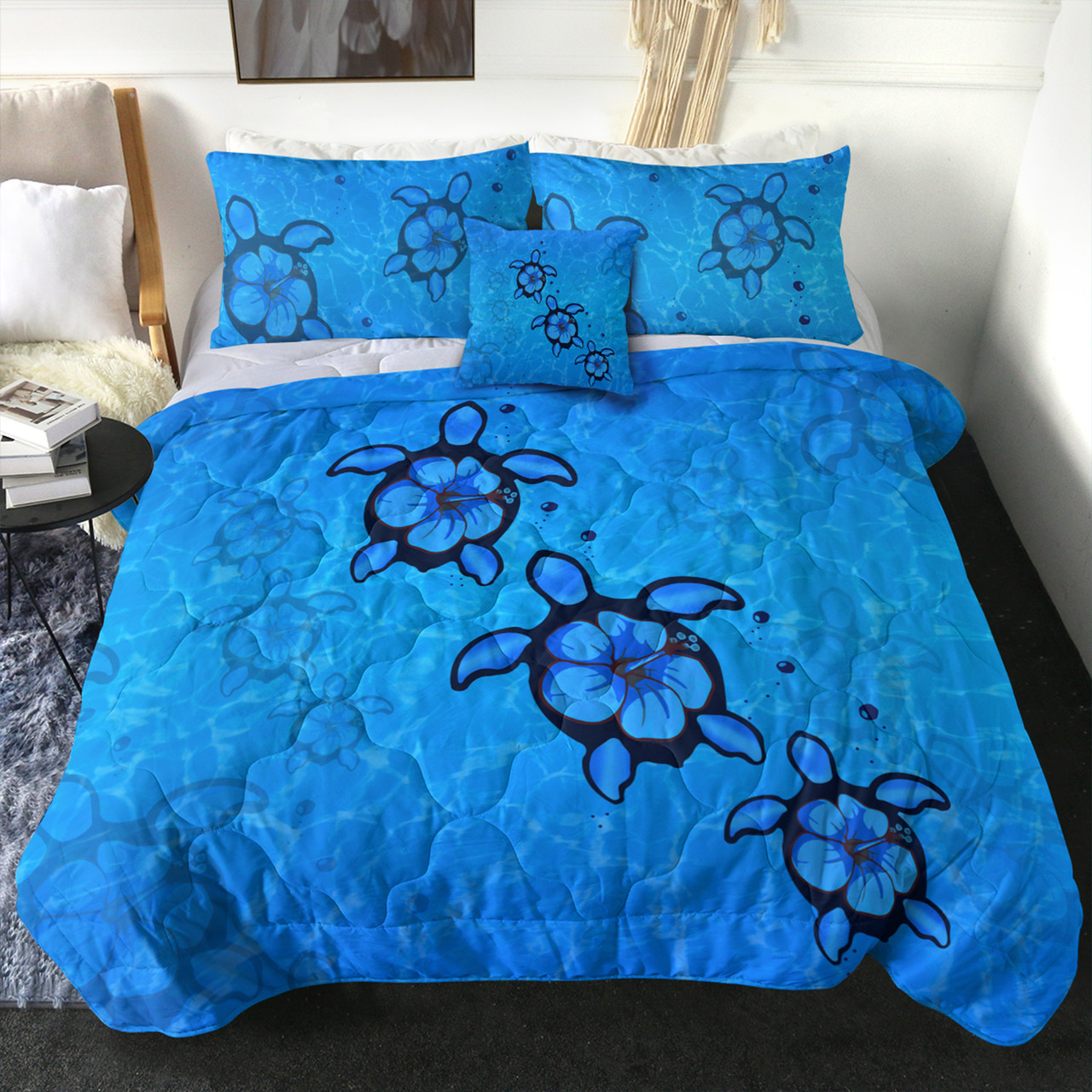 Hawaii Comforter Turtle Hibiscus Swim In Sea