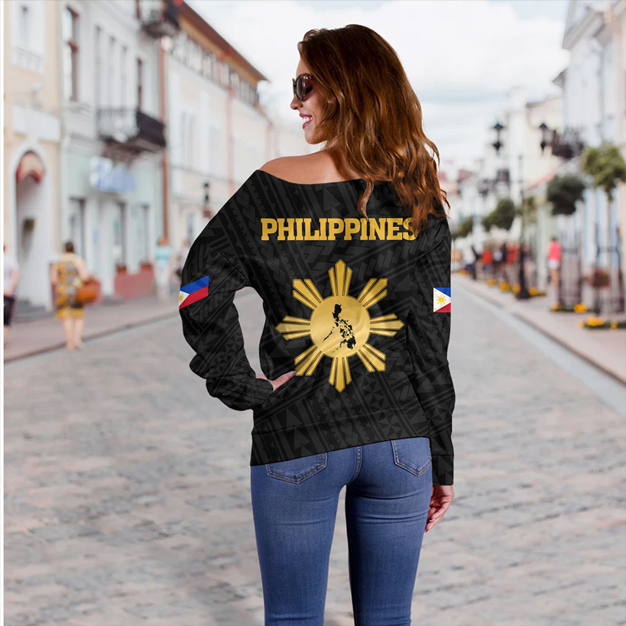 Philippines Filipinos Off Shoulder Sweatshirt Floral Puakenikeni Lei