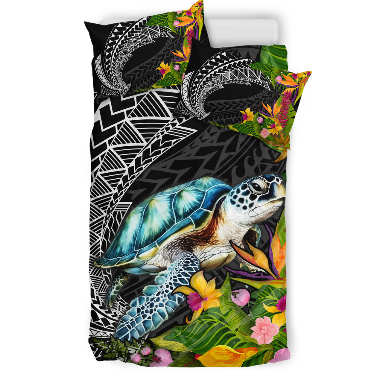 Hawaii Bedding Set Turtle Ocean Spiral Polynesian Patterns