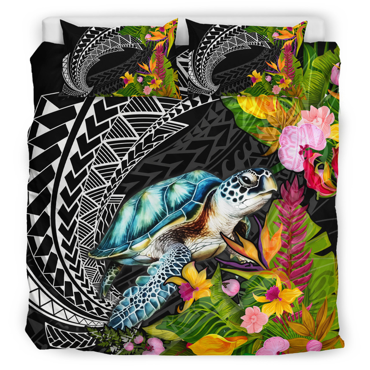 Hawaii Bedding Set Turtle Ocean Spiral Polynesian Patterns