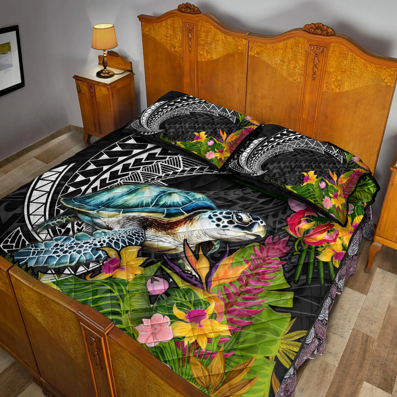 Hawaii Quilt Bed Set Turtle Ocean Spiral Polynesian Patterns